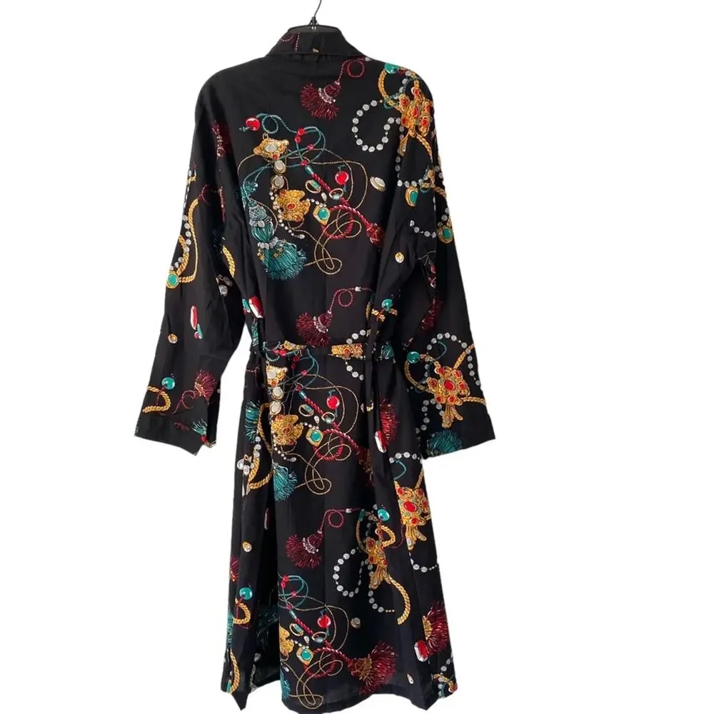 Vintage Shady Character NYC Rare 80s Black Cotton Jeweled Bath Robe size 4